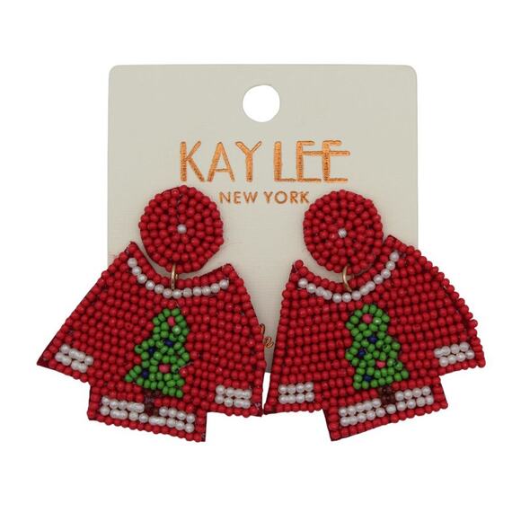 Kay Lee Christmas Sweater Seed Bead Earrings - Picture 1 of 2